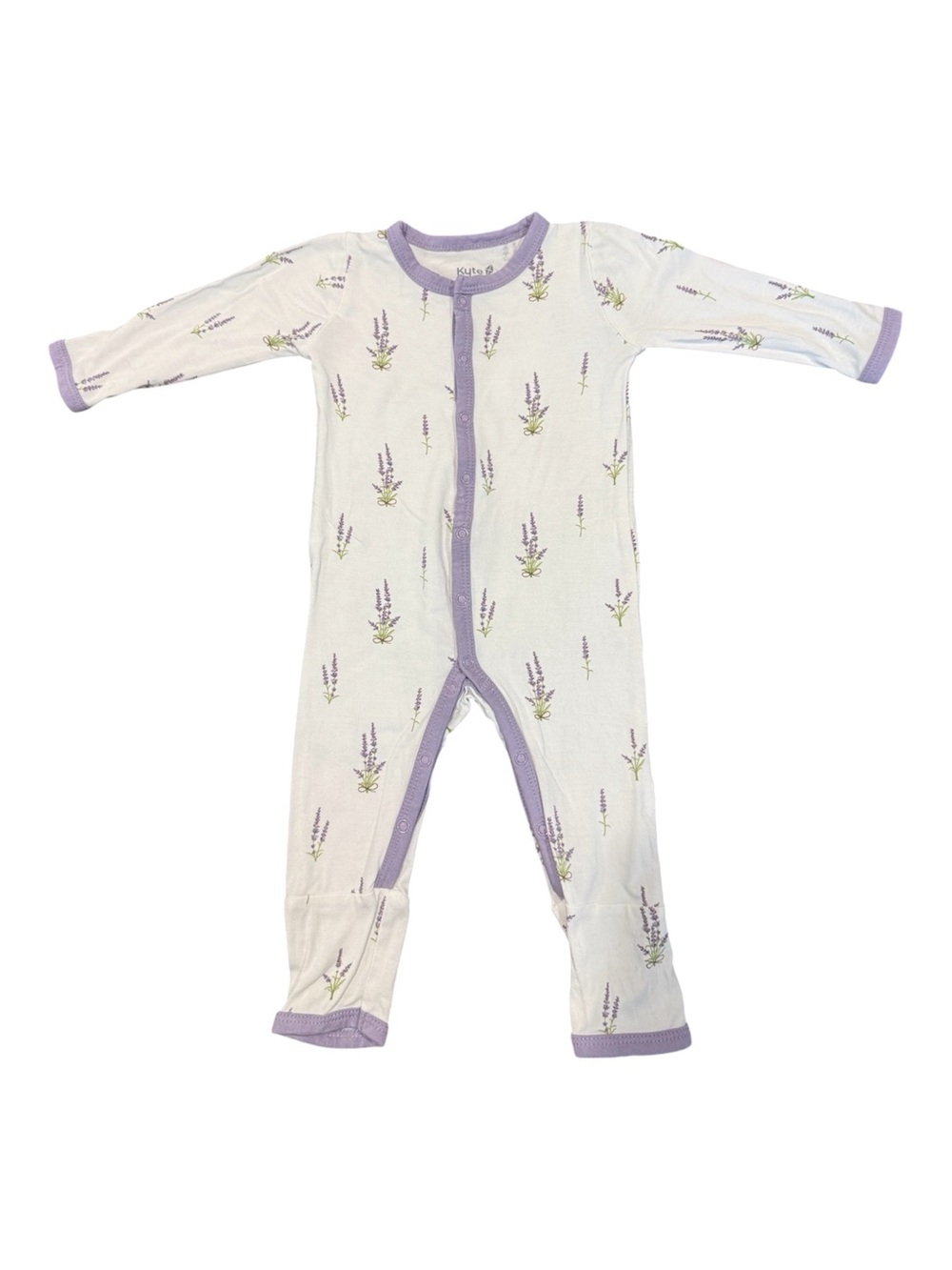 Kyte BABY White Snap Romper One-Piece with Lavender Sprig Print